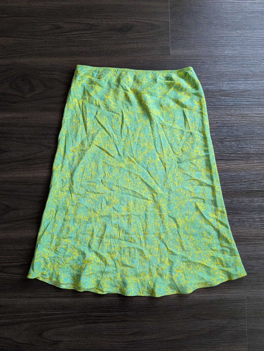 Vintage Y2K 2003 GAP Silk Slip Midi Skirt Green Paisley Preppy Boho Small